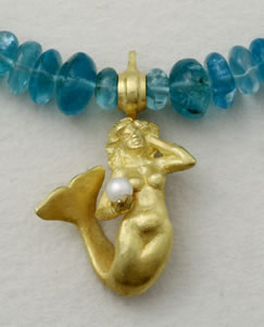 Gold Mermaid necklace on Apatite beads